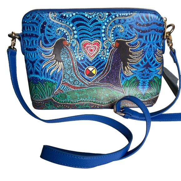 Breath of Life Bag Art Crossbody Shoulder by Leah Dorion Metis Artist Blue - Picture 1 of 7